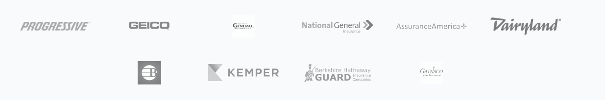 Progressive, GEICO, The General, National General, AssuranceAmerica, Dairyland, Bristol West, Kemper, Berkshire Hathaway Guard, Gainsco